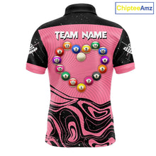 Load image into Gallery viewer, Black And Pink Funny Pool Balls Heart Billiard Shirt For Men Custom Valentine Billiard Jersey TDM5741