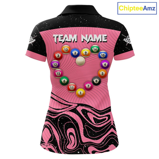 Black And Pink Funny Pool Balls Heart Billiard Shirt For Women Custom Valentine Billiard Jersey TDM5741