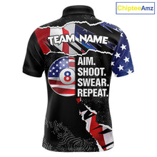 Load image into Gallery viewer, American Flag 8 Ball Aim Shoot Swear Repeat Men's Billiard Shirt Custom Pool Jersey Polo &amp; 1/4 Zip TDM5928