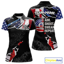 Load image into Gallery viewer, American Flag 8 Ball Aim Shoot Swear Repeat Women's Billiard Shirt Custom Pool Jersey Polo &amp; 1/4 Zip TDM5928