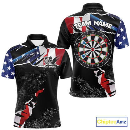Custom Grunge American Flag Darts Shirt For Men, Patriotic Darts Team Jersey Polo & 1/4 Zip TDM5929