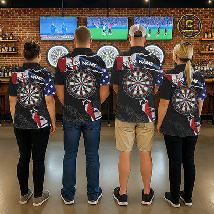 Custom Grunge American Flag Darts Shirt For Men, Patriotic Darts Team Jersey Polo & 1/4 Zip TDM5929