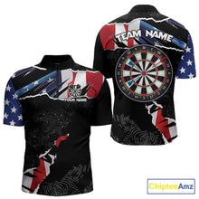 Load image into Gallery viewer, Custom Grunge American Flag Darts Shirt For Men, Patriotic Darts Team Jersey Polo &amp; 1/4 Zip TDM5929
