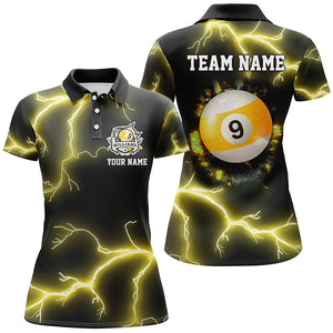 Personalized Yellow 9 Ball Pool Thunder Lightning Women Polo Shirts Custom Billiards Team Shirts TDM1243