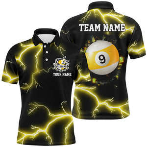 Personalized Yellow 9 Ball Pool Thunder Lightning Men Polo Shirts Custom Billiards Team Shirts TDM1243