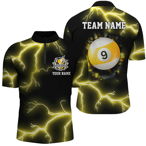 Yellow 9 Ball Pool Thunder Lightning Men Quarter-Zip Shirts Custom Billiards Team Shirts TDM1243