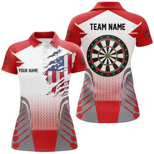 White Red US Flag Women Darts Polo Shirts Custom Patriotic Darts Shirts For Team Darts Jerseys TDM1250