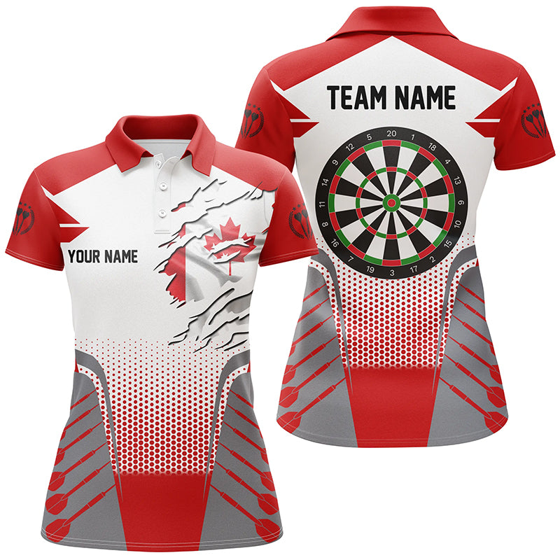 White Red Canada Flag Women Darts Polo Shirts Custom Patriotic Darts Shirts For Team Darts Jerseys TDM1251