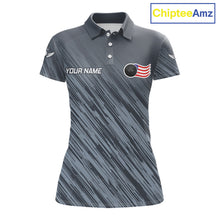 Load image into Gallery viewer, Personalized US Flag Grey Bowling Shirt For Women, Patriotic Bowling Team Jersey Polo &amp; 1/4 Zip TDM6087