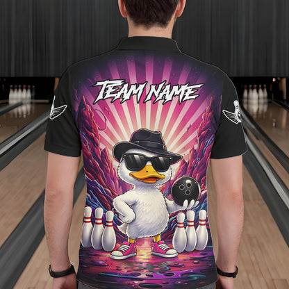 Pink Funny Duck Bowling Jersey For Men Custom Graffiti Bowling Shirt Team Polo & 1/4 Zip Shirt TDM6094