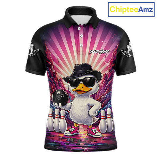 Pink Funny Duck Bowling Jersey For Men Custom Graffiti Bowling Shirt Team Polo & 1/4 Zip Shirt TDM6094