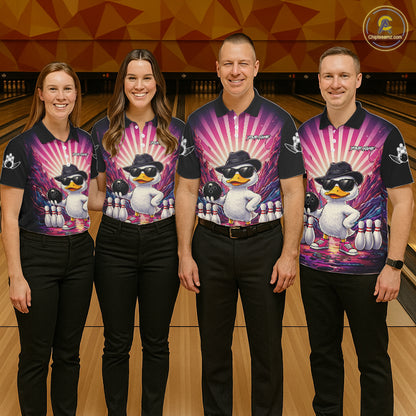 Pink Funny Duck Bowling Jersey For Men Custom Graffiti Bowling Shirt Team Polo & 1/4 Zip Shirt TDM6094