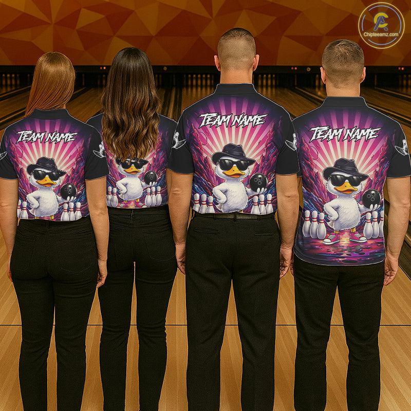 Pink Funny Duck Bowling Jersey For Men Custom Graffiti Bowling Shirt Team Polo & 1/4 Zip Shirt TDM6094