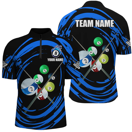 Blue Billiard Balls  Wave Pattern Men Quarter-Zip Shirts Custom Billiard Jerseys TDM1453