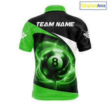 Load image into Gallery viewer, Green 8 Ball Pool Billiard Shirt For Men Custom Glowing Billiard Team Jersey Polo &amp; 1/4 Zip TDM6342