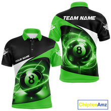 Load image into Gallery viewer, Green 8 Ball Pool Billiard Shirt For Men Custom Glowing Billiard Team Jersey Polo &amp; 1/4 Zip TDM6342