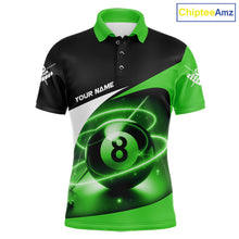 Load image into Gallery viewer, Green 8 Ball Pool Billiard Shirt For Men Custom Glowing Billiard Team Jersey Polo &amp; 1/4 Zip TDM6342