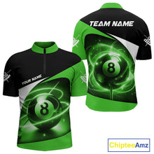 Load image into Gallery viewer, Green 8 Ball Pool Billiard Shirt For Men Custom Glowing Billiard Team Jersey Polo &amp; 1/4 Zip TDM6342
