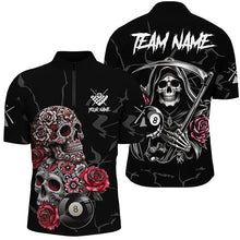 Load image into Gallery viewer, Personalized Red Funny Skull Roses 8 Ball Billiard Shirts For Men Custom Pool Team Shirts Designs TDM2755