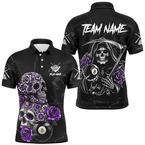 Personalized Purple Funny Skull Roses 8 Ball Billiard Shirts For Men Custom Pool Team Shirts Design TDM2756