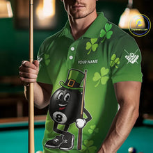 Load image into Gallery viewer, Green Funny 8 Ball Pool Shamrock Men's Billiard Shirt Custom St Patrick Day Billiard Team Jersey TDM5476