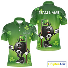 Load image into Gallery viewer, Green Funny 8 Ball Pool Shamrock Men's Billiard Shirt Custom St Patrick Day Billiard Team Jersey TDM5476