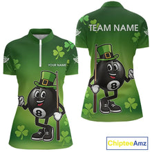 Load image into Gallery viewer, Green Funny 8 Ball Pool Shamrock Women's Billiard Shirt Custom St Patrick Day Billiard Team Jersey TDM5476