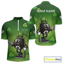 Load image into Gallery viewer, Green Funny 8 Ball Pool Shamrock Men's Billiard Shirt Custom St Patrick Day Billiard Team Jersey TDM5476