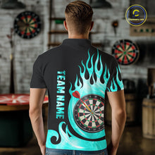 Load image into Gallery viewer, Black And Turquoise Flame Light Darts Polo &amp; 1/4 Zip For Men Custom Darts League Team Jersey TDM5479