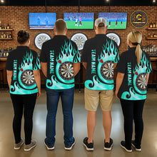 Load image into Gallery viewer, Black And Turquoise Flame Light Darts Polo &amp; 1/4 Zip For Men Custom Darts League Team Jersey TDM5479