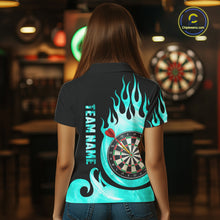 Load image into Gallery viewer, Black And Turquoise Flame Light Darts Polo &amp; 1/4 Zip For Women Custom Darts League Team Jersey TDM5479