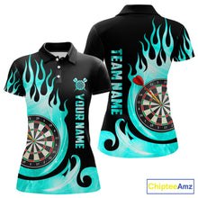 Load image into Gallery viewer, Black And Turquoise Flame Light Darts Polo &amp; 1/4 Zip For Women Custom Darts League Team Jersey TDM5479