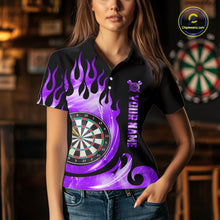 Load image into Gallery viewer, Black And Purple Custom Flame Light Darts Polo &amp; 1/4 Zip For Women, Darts League Team Jersey TDM5480