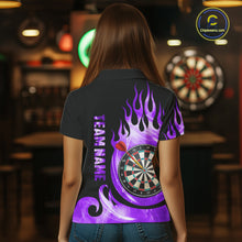 Load image into Gallery viewer, Black And Purple Custom Flame Light Darts Polo &amp; 1/4 Zip For Women, Darts League Team Jersey TDM5480