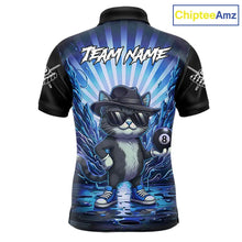 Load image into Gallery viewer, Funny Cat 8 Ball Billiard Shirt For Men Custom Blue Neon Graffiti Billiard Jersey Polo &amp; 1/4 Zip TDM5742