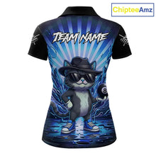 Load image into Gallery viewer, Funny Cat 8 Ball Billiard Shirt For Women Custom Blue Neon Graffiti Billiard Jersey Polo &amp; 1/4 Zip TDM5742