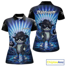 Load image into Gallery viewer, Funny Cat 8 Ball Billiard Shirt For Women Custom Blue Neon Graffiti Billiard Jersey Polo &amp; 1/4 Zip TDM5742