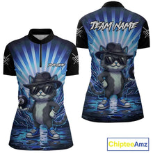 Load image into Gallery viewer, Funny Cat 8 Ball Billiard Shirt For Women Custom Blue Neon Graffiti Billiard Jersey Polo &amp; 1/4 Zip TDM5742