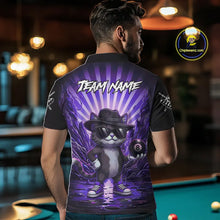 Load image into Gallery viewer, Funny Cat 8 Ball Billiard Shirt For Men Custom Purple Neon Graffiti Billiard Jersey Polo, 1/4 Zip TDM5743