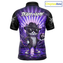 Load image into Gallery viewer, Funny Cat 8 Ball Billiard Shirt For Men Custom Purple Neon Graffiti Billiard Jersey Polo, 1/4 Zip TDM5743