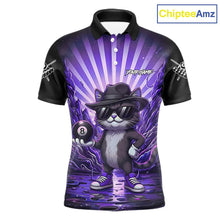 Load image into Gallery viewer, Funny Cat 8 Ball Billiard Shirt For Men Custom Purple Neon Graffiti Billiard Jersey Polo, 1/4 Zip TDM5743