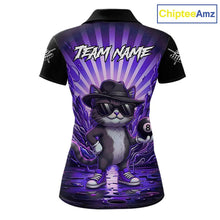 Load image into Gallery viewer, Funny Cat 8 Ball Billiard Shirt For Women Custom Purple Neon Graffiti Billiard Jersey Polo, 1/4 Zip TDM5743