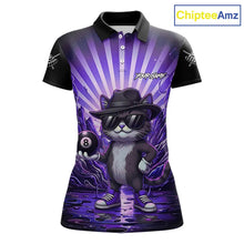 Load image into Gallery viewer, Funny Cat 8 Ball Billiard Shirt For Women Custom Purple Neon Graffiti Billiard Jersey Polo, 1/4 Zip TDM5743