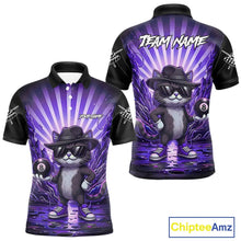 Load image into Gallery viewer, Funny Cat 8 Ball Billiard Shirt For Men Custom Purple Neon Graffiti Billiard Jersey Polo, 1/4 Zip TDM5743