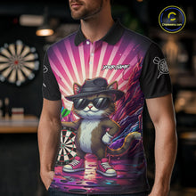 Load image into Gallery viewer, Pink Funny Cat Dartboard Neon Graffiti Darts Shirt For Men Custom Darts Jersey Team Polo &amp; 1/4 Zip TDM5744