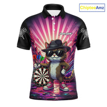 Load image into Gallery viewer, Pink Funny Cat Dartboard Neon Graffiti Darts Shirt For Men Custom Darts Jersey Team Polo &amp; 1/4 Zip TDM5744