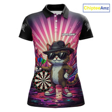 Load image into Gallery viewer, Pink Funny Cat Dartboard Neon Graffiti Darts Shirt For Women Custom Darts Jersey Team Polo &amp; 1/4 Zip TDM5744