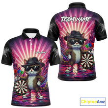 Load image into Gallery viewer, Pink Funny Cat Dartboard Neon Graffiti Darts Shirt For Men Custom Darts Jersey Team Polo &amp; 1/4 Zip TDM5744