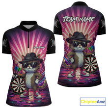 Load image into Gallery viewer, Pink Funny Cat Dartboard Neon Graffiti Darts Shirt For Women Custom Darts Jersey Team Polo &amp; 1/4 Zip TDM5744