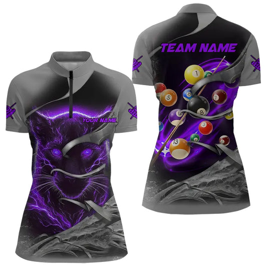 Personalized Panther Lightning 3D Billiard Balls Pool Shirts For Women, Billiard League Jersey|Purple TDM3737
